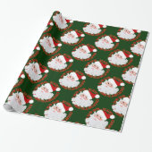 Santa Face Circles Green-Gift Wrapping Paper Cadeaupapier (Uitgerold)