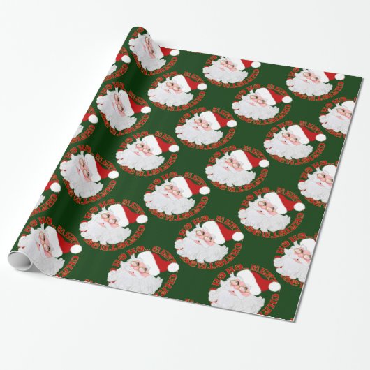 Santa Face Circles Green-Gift Wrapping Paper Cadeaupapier (Uitgerold)