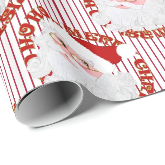 Santa Face Circles Red Stripes-Gift Wrapping Paper Cadeaupapier (Rol Hoek)