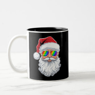 Santa Face Gay Zonnebrillen Kerst Kerstmis LGBTQ Tweekleurige Koffiemok