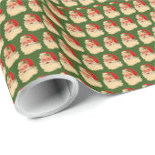 Santa Face Green Wrapping Paper Cadeaupapier (Rol Hoek)