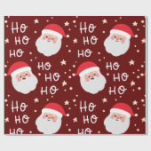 Santa Face Kerstmis Ho Ho Pattern Cadeaupapier (Vlak)