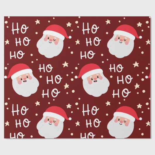 Santa Face Kerstmis Ho Ho Pattern Cadeaupapier (Vlak)