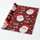 Santa Face Kerstmis Ho Ho Pattern Cadeaupapier (Uitgerold)
