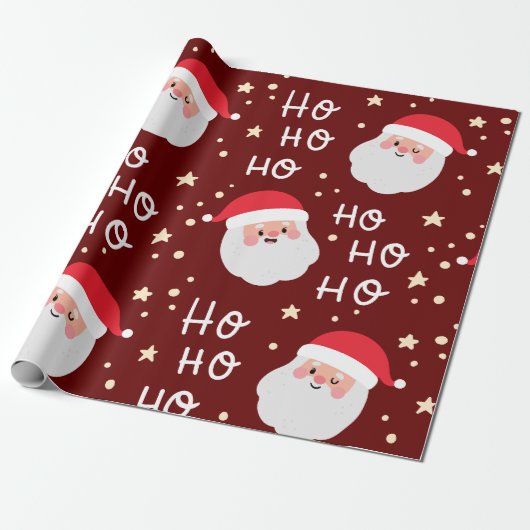Santa Face Kerstmis Ho Ho Pattern Cadeaupapier (Uitgerold)