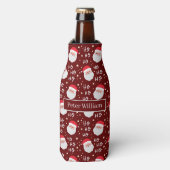 Santa Face Kerstmis Ho Ho Pattern en Merry Flesjeskoeler (Fles Voorkant)