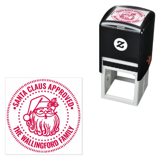 Santa Face Logo, Kerstman Goedgekeurde Familienaam Zelfinktende Stempel (In situ)