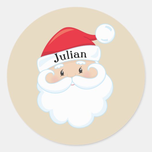 Santa Face met naam op Pet Ronde Sticker (Voorkant)