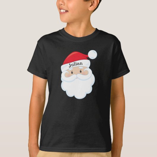 Santa Face met naam op Pet T-shirt (Voorkant)