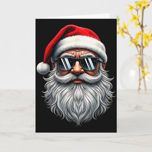 Santa Face Retro Sungles Christmas Xmas Men Women  Kaart (Gele Bloem)
