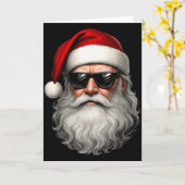 Santa Face Retro Sungles Funny Christmas Pajama Me Kaart (Gele Bloem)