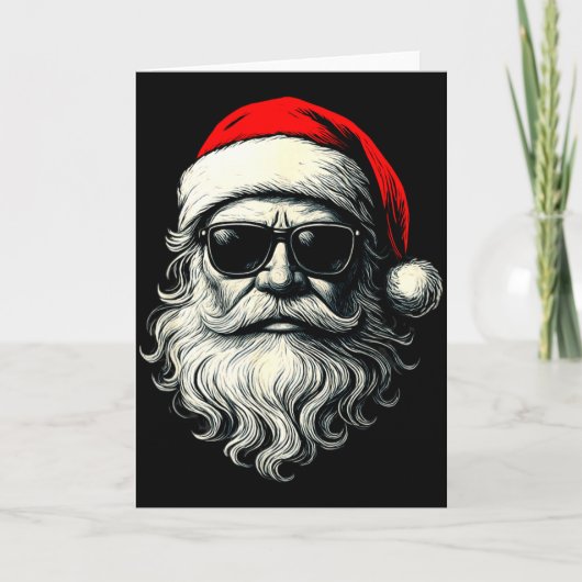 Santa Face Retro Sungles Funny Christmas Pajama Me Kaart (Voorkant)