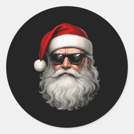 Santa Face Retro Sungles Funny Christmas Pajama Me Ronde Sticker (Voorkant)