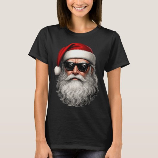 Santa Face Retro Sungles Funny Christmas Pajama Me T-shirt (Voorkant)
