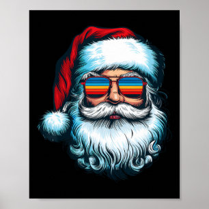 Santa Face Retro Zonnebril Kerst Xmas Mannen Vrouw Poster