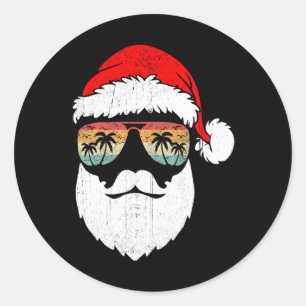 Santa Face Retro Zonnebrillen Hawaiian Christmas T Ronde Sticker