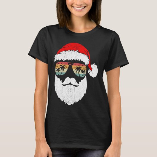 Santa Face Retro Zonnebrillen Hawaiian Christmas T T-shirt (Voorkant)