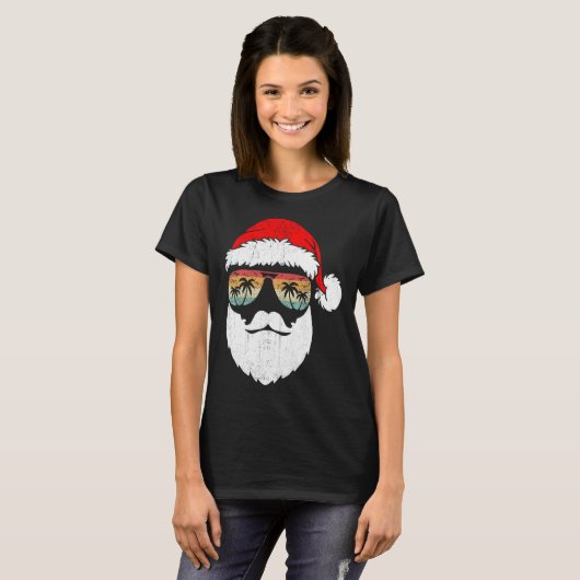 Santa Face Retro Zonnebrillen Hawaiian Christmas T T-shirt (Voorkant volledig)