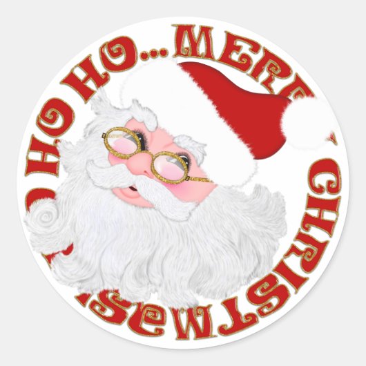 Santa Face, Rood-RONDE KERST STICKERS (Voorkant)