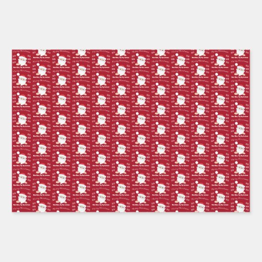 Santa Face Vrolijk Kerstfeest Ho Ho Custom Inpakpapier Vel (Voorkant 3)
