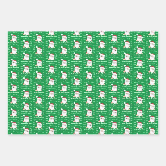 Santa Face Vrolijk Kerstfeest Ho Ho Custom Inpakpapier Vel (Voorkant 2)