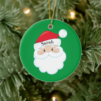 Santa Face with Name on Cap Keramisch Ornament