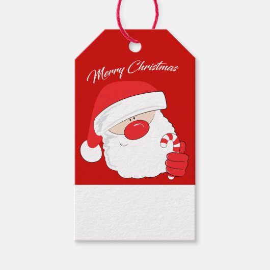 Santa Face - witte tekst. Cadeaulabel (Voorkant)