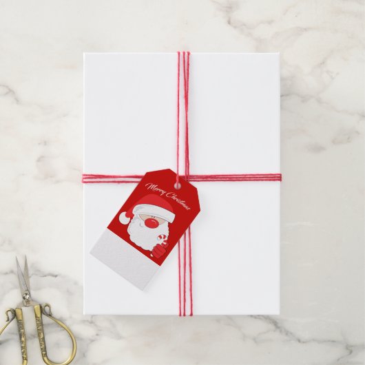Santa Face - witte tekst. Cadeaulabel (Met Touw)