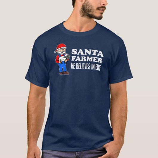 Santa Farmer gelooft in ewe pun T-shirt (Voorkant)