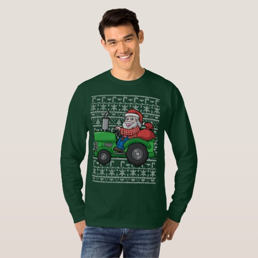 Santa Farmer Tractor Ugly KerstSweater T-shirt (Voorkant volledig)