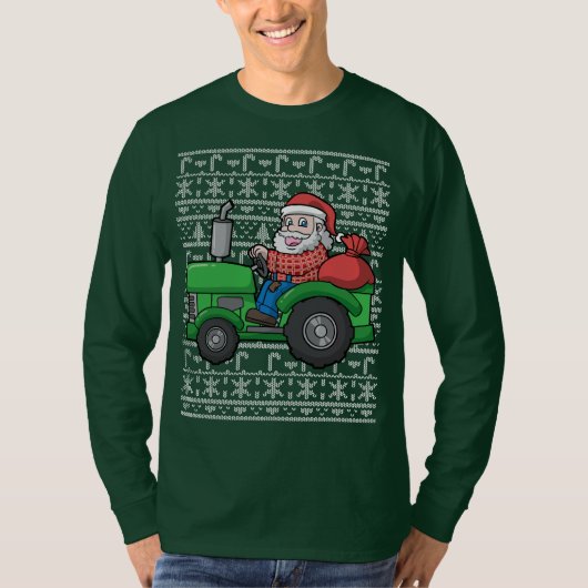 Santa Farmer Tractor Ugly KerstSweater T-shirt (Voorkant)