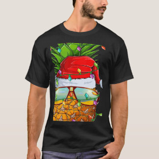 Santa Fat Pineapple Glasses Xmas Lights Pineapple  T-shirt