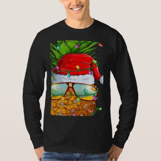 Santa Fat Pineapple Glasses Xmas Lights Pineapple  T-shirt