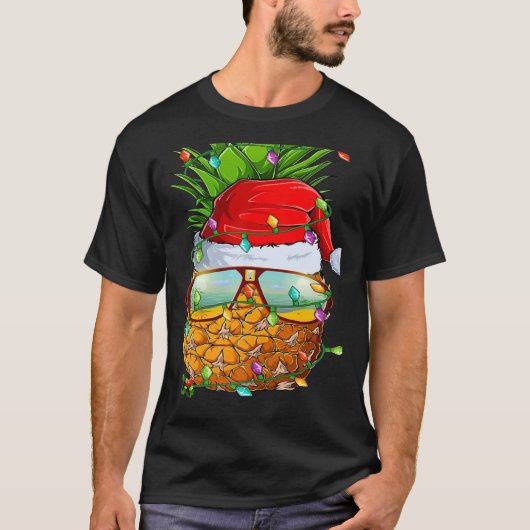 Santa Fat Pineapple Glasses Xmas Lights Pineapple  T-shirt (Voorkant)