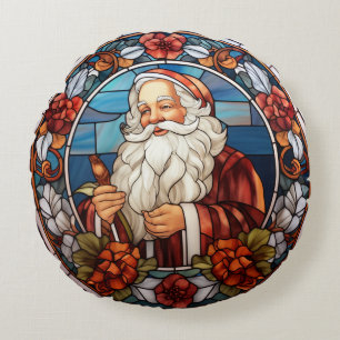  Santa Faux Glas in lood Vakantie Rond Kussen