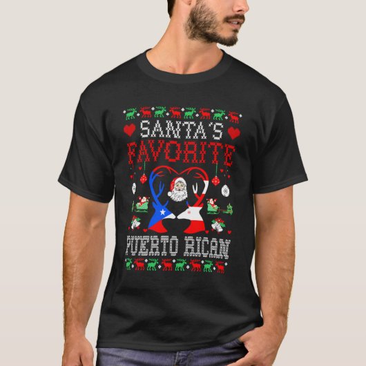 Santa Favoriet Puerto Ricaans Kerstcadeau Lelijk S T-shirt (Voorkant)