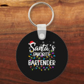 Santa Favorite Bartender Christmas Lights Funny Xm Sleutelhanger (Voorkant)