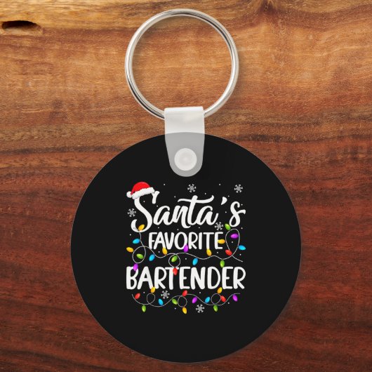 Santa Favorite Bartender Christmas Lights Funny Xm Sleutelhanger (Voorkant)