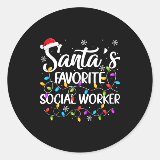 Santa Favorite Social Worker Christmas Lights Fami Ronde Sticker (Voorkant)