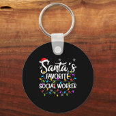 Santa Favorite Social Worker Christmas Lights Fami Sleutelhanger (Voorkant)