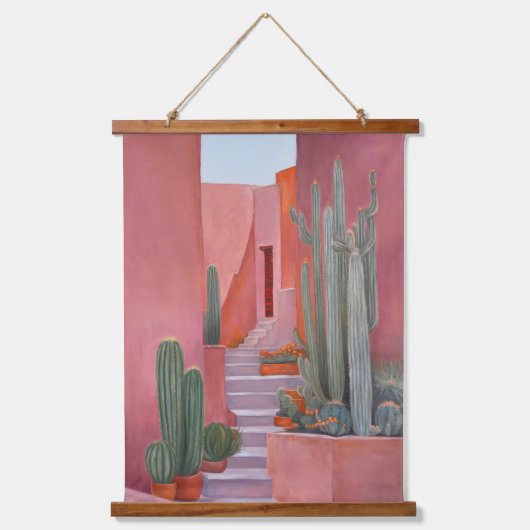 Santa Fe Cacti Boho Wood Topped Wall Tapestry Hangend Wandkleed (Voorkant)