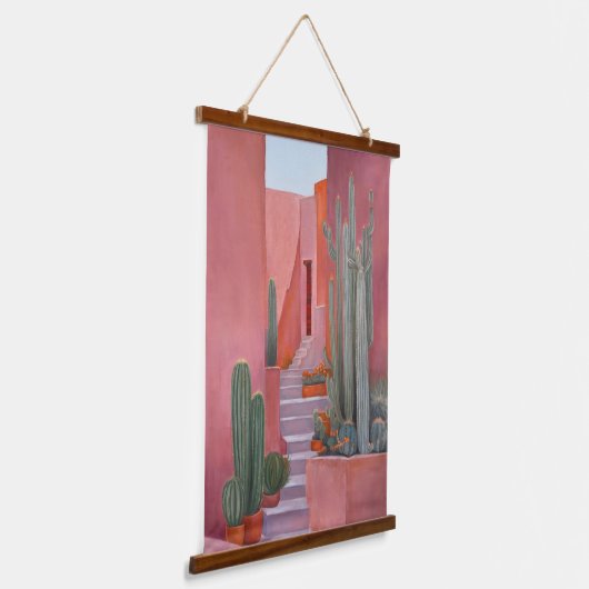 Santa Fe Cacti Boho Wood Topped Wall Tapestry Hangend Wandkleed (Gebogen)