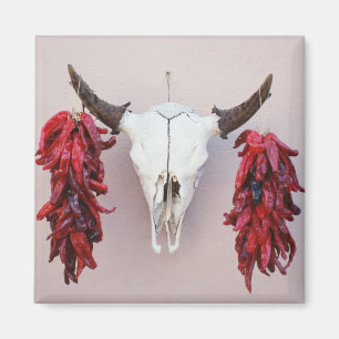 Santa Fe Cow Skull met Peppers Magneet