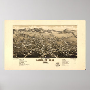 Santa Fe New Mexico 1882 Antiek Panorama Poster