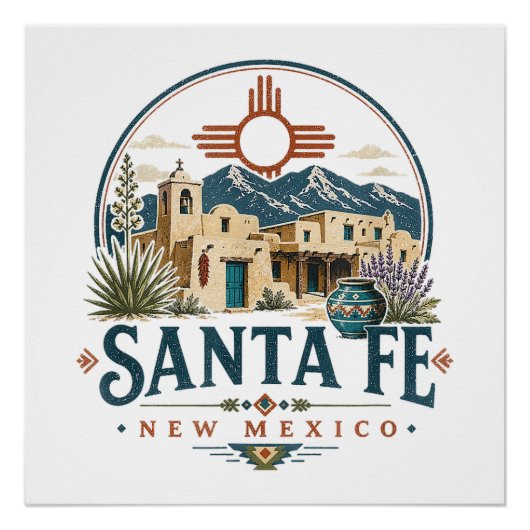 Santa Fe New Mexico Adobe-architectuur Zuidwesten Perfect Poster (Voorkant)