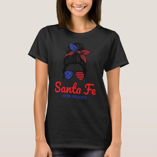 Santa Fe New Mexico Retro Messy Bun T-shirt (Voorkant)