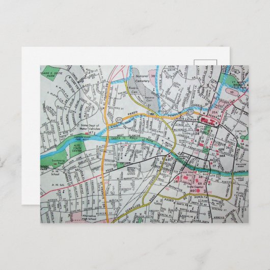 Santa Fe, NM  Map Briefkaart (Voorkant / Achterkant)