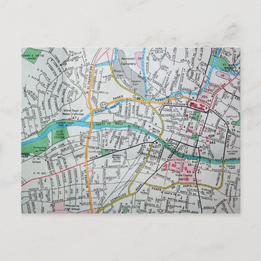 Santa Fe, NM  Map Briefkaart (Voorkant)