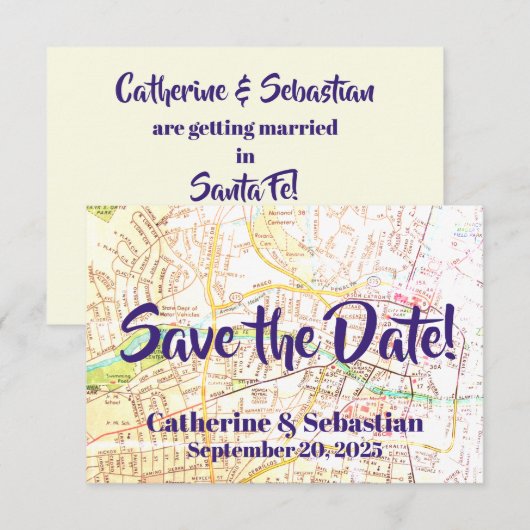 Santa Fe, NM  Map Save The Date (Voorkant / Achterkant)