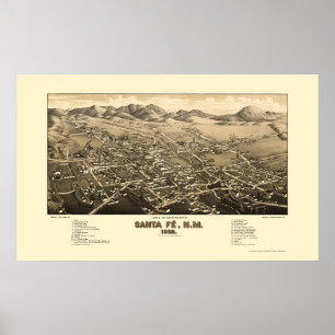 Santa Fe, NM Panorama Map - 1882 Poster